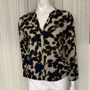 Blouse Abstract Navy and Greige Women's Top by Sandwich Size 36